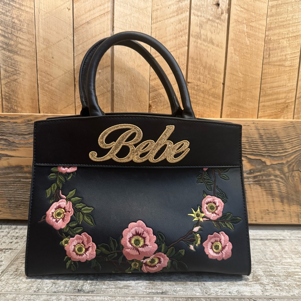 Bebe Black Floral Embroidered Women's Bag